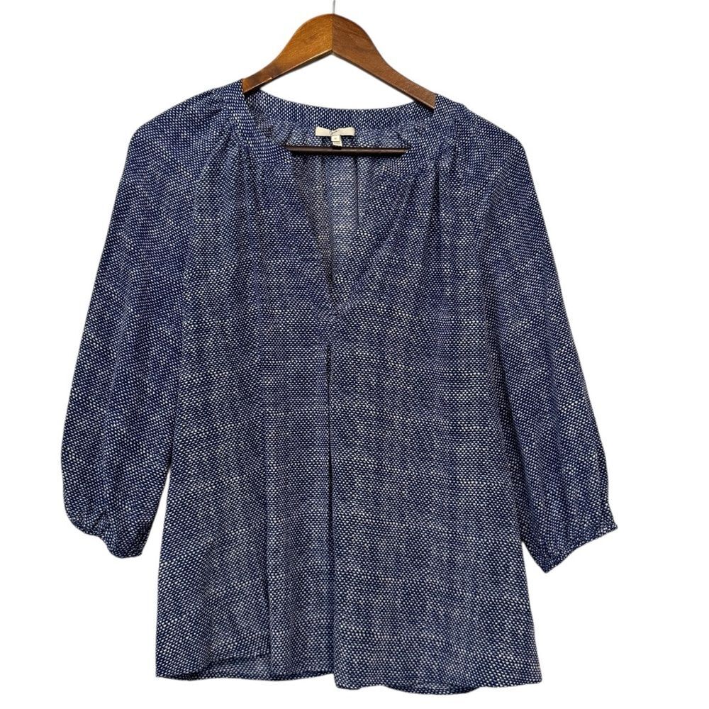 Joie Silk Navy Patterned 3/4 Sleeve Blouse